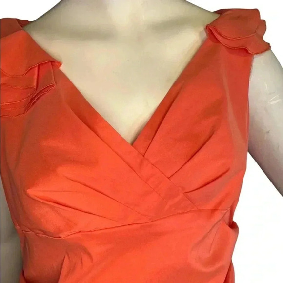 Maggy London Women's Size 10P Orange Color Ruffle Sleeve Detail Dress. #237 - Picture 5 of 13